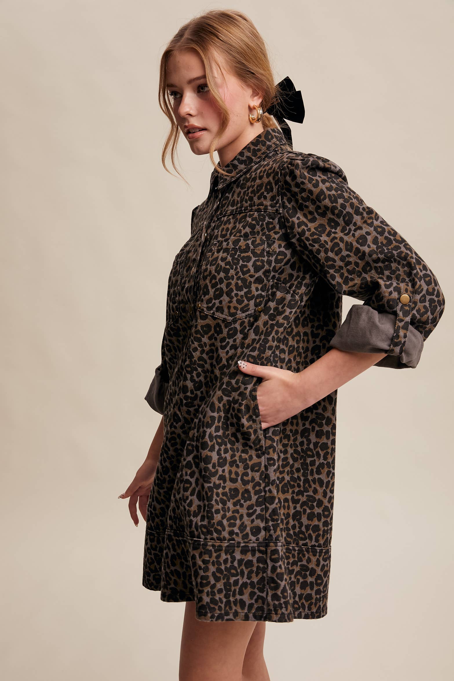 leopard print denim shirt dress Listicle - Leopard Denim Shirt Dress