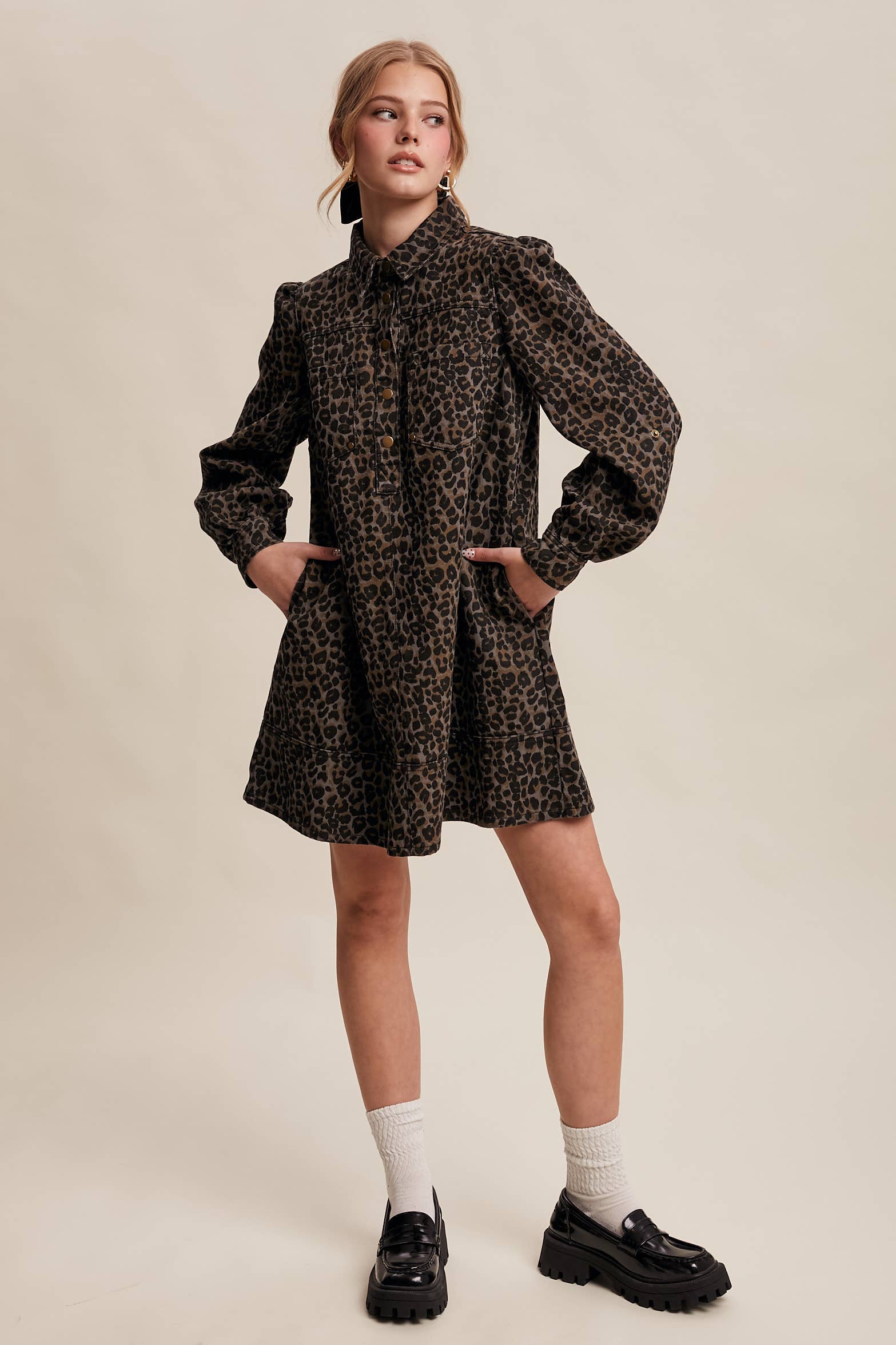 leopard print denim shirt dress Leopard Ruffle Denim Shirt Dress Extra large