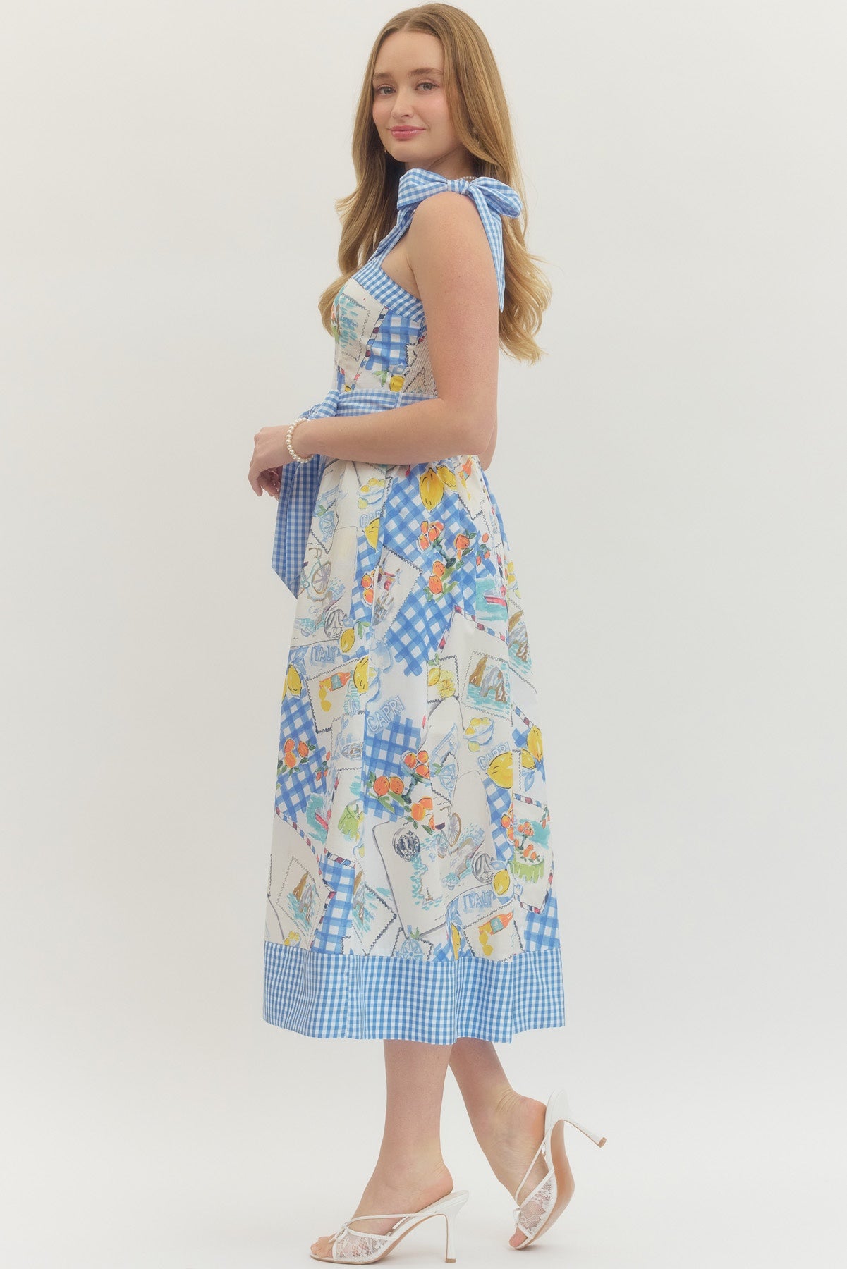 entro blue midi dress Entro Blue Capri Print Sleeveless Midi Dress